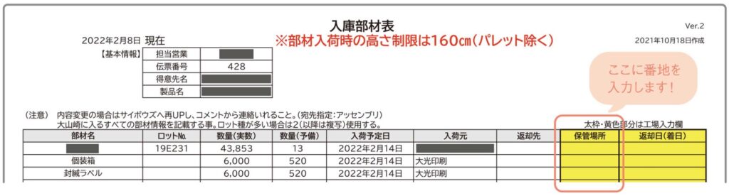 アッセンブリ入庫管理